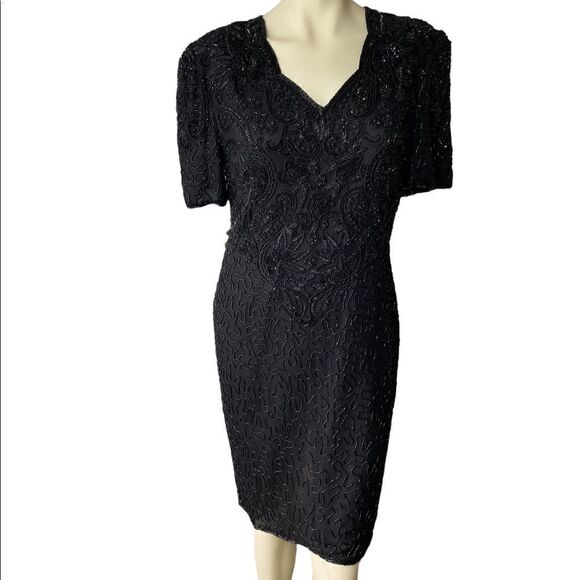 Vintage Scala Women's Bead Embellishments Scalloped Neck Back Cut-Out Dress - Picture 1 of 11